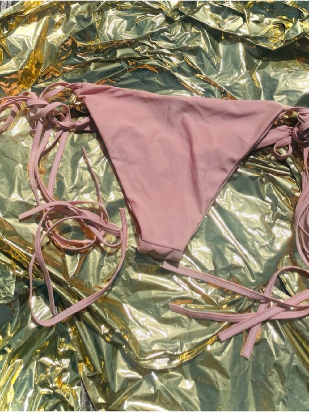 ZAFUL | L | Crochet Panel Rhinestone String Bikini Pink Beige White Bottoms - Picture 10 of 15